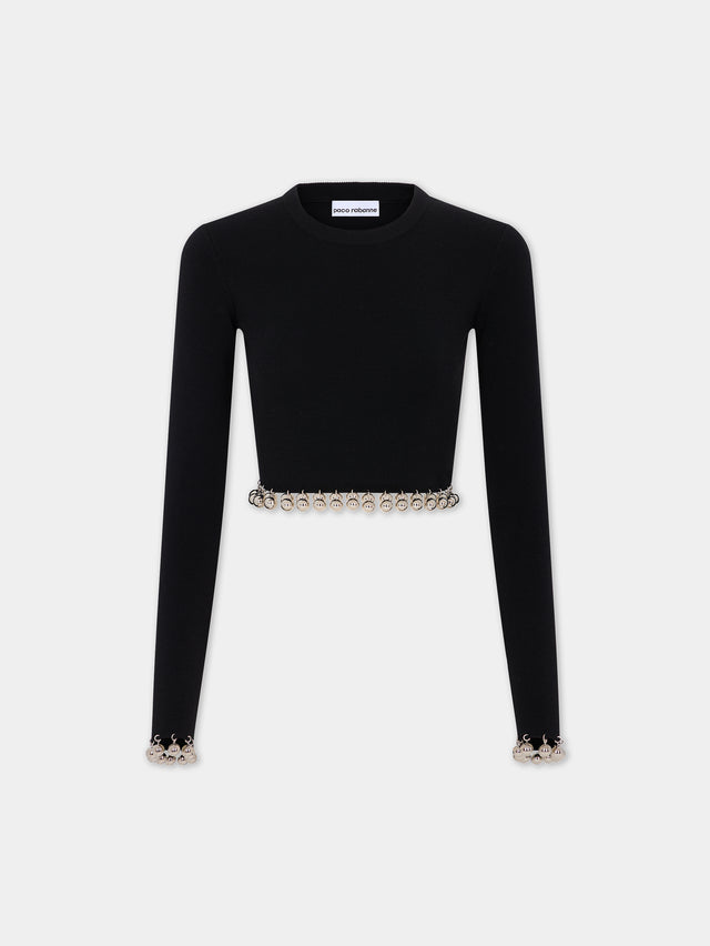 Black jumper with silver pearls detail