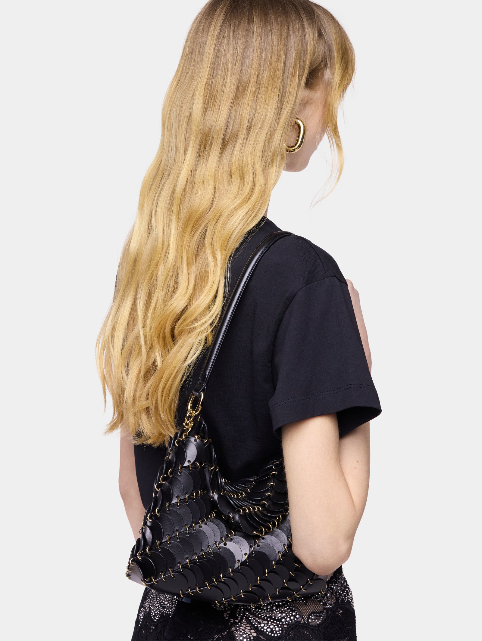 Black Paco shoulder clutch in calfkin leather - Image 2