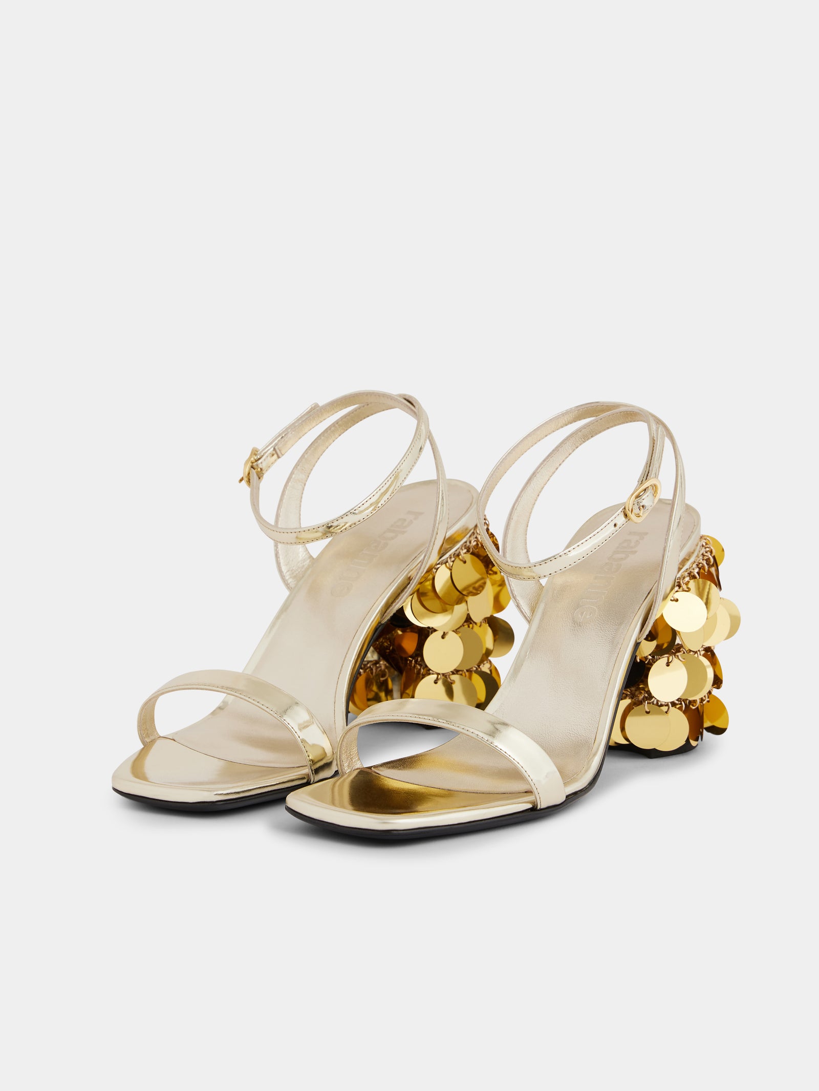 Gold sandals with Sparkle disc heels position 2 - Image 2