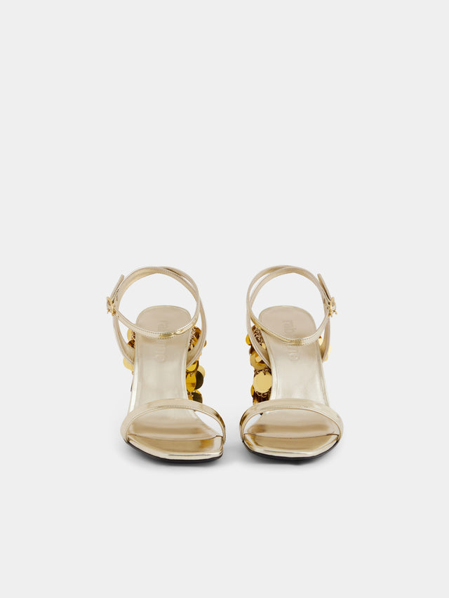 Gold sandals with sparkle discs heels - Image 3