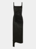Draped midi dress in leather