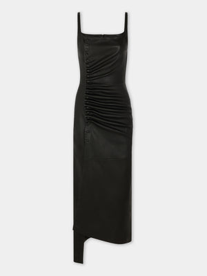 Robe midi drapée en cuir à pressions - 34