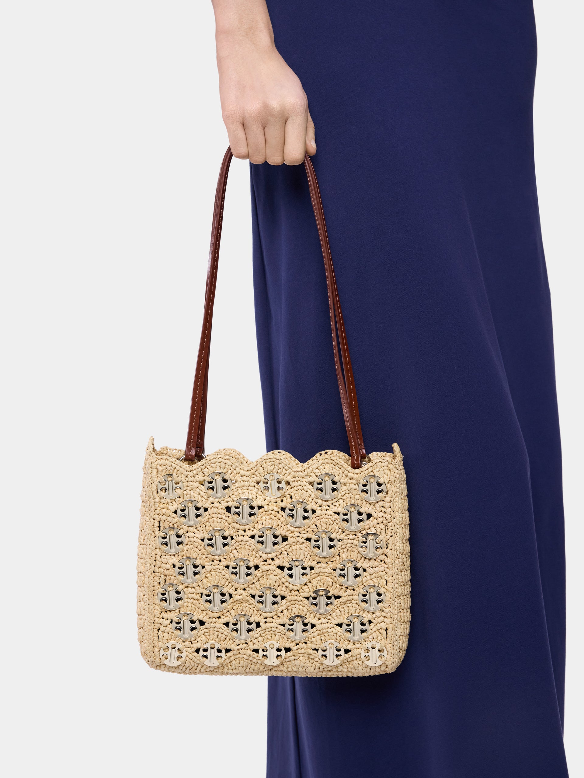 1969 Iconic bag in natural raffia with light gold signature 1969 discs