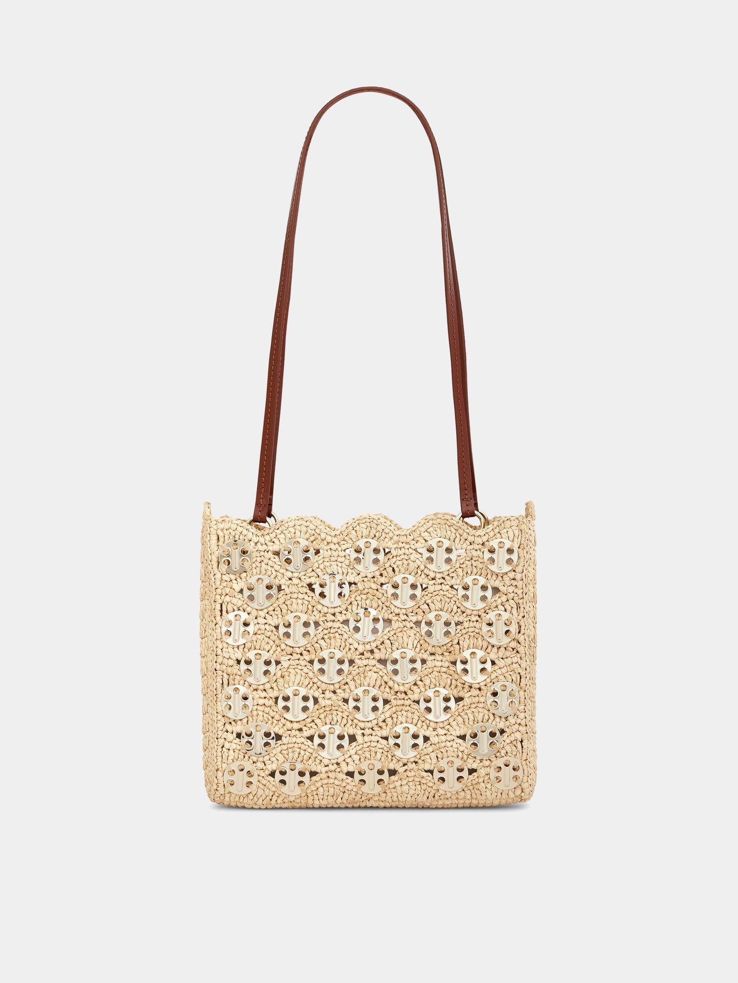 1969 Iconic bag in natural raffia with light gold signature 1969 discs