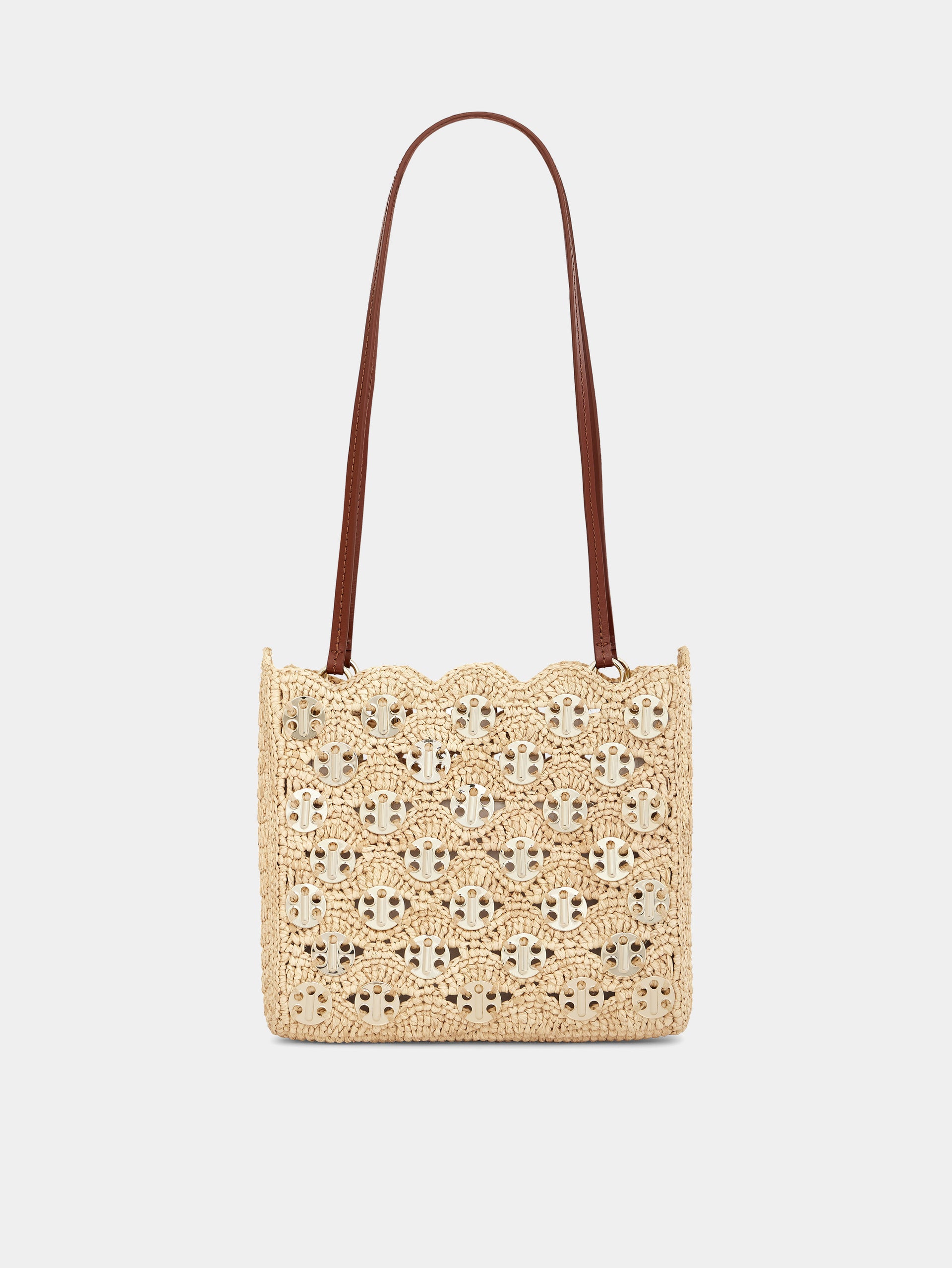 1969 Iconic bag in natural raffia with light gold signature 1969 discs