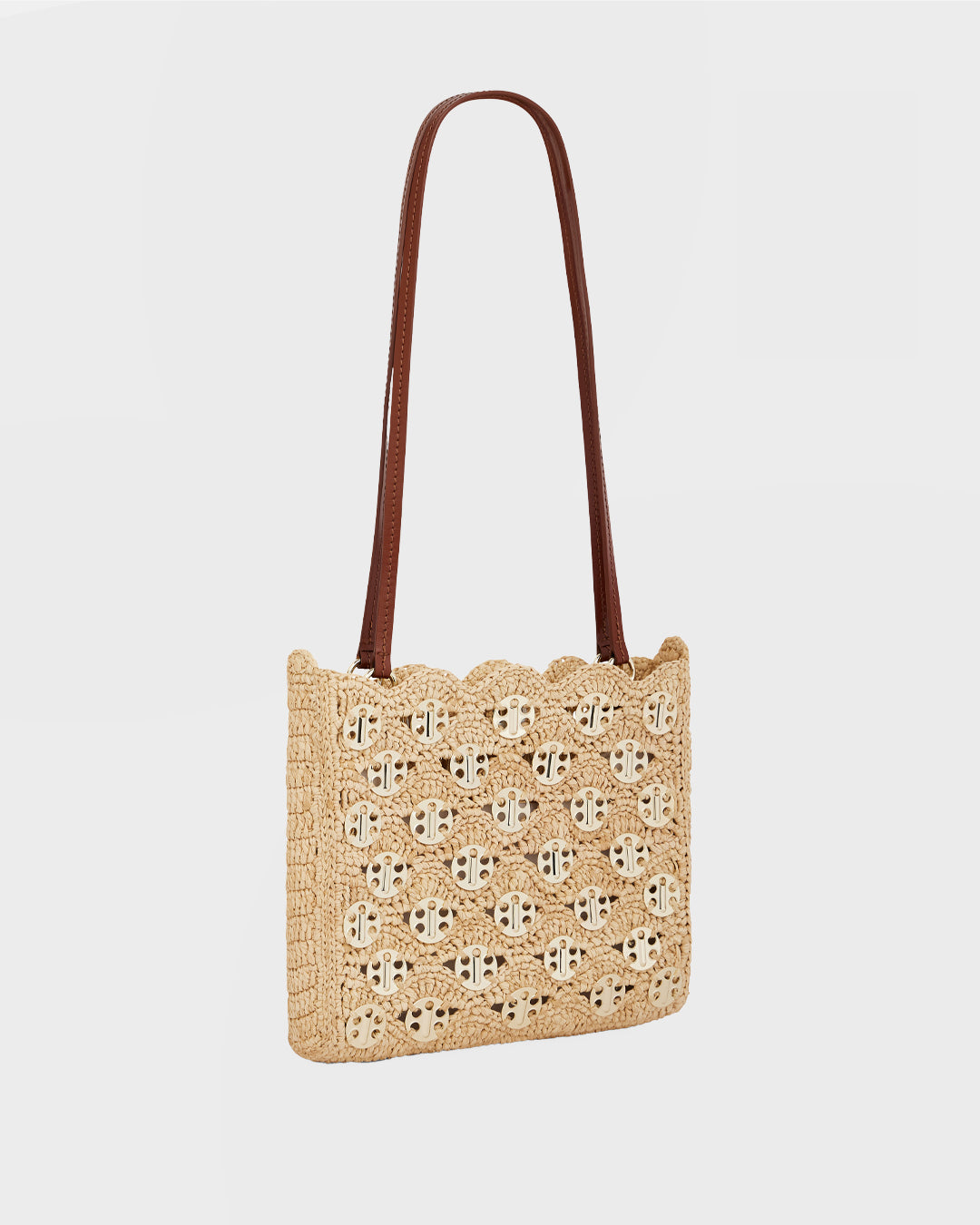 1969 Iconic bag in natural raffia with light gold signature 1969 discs