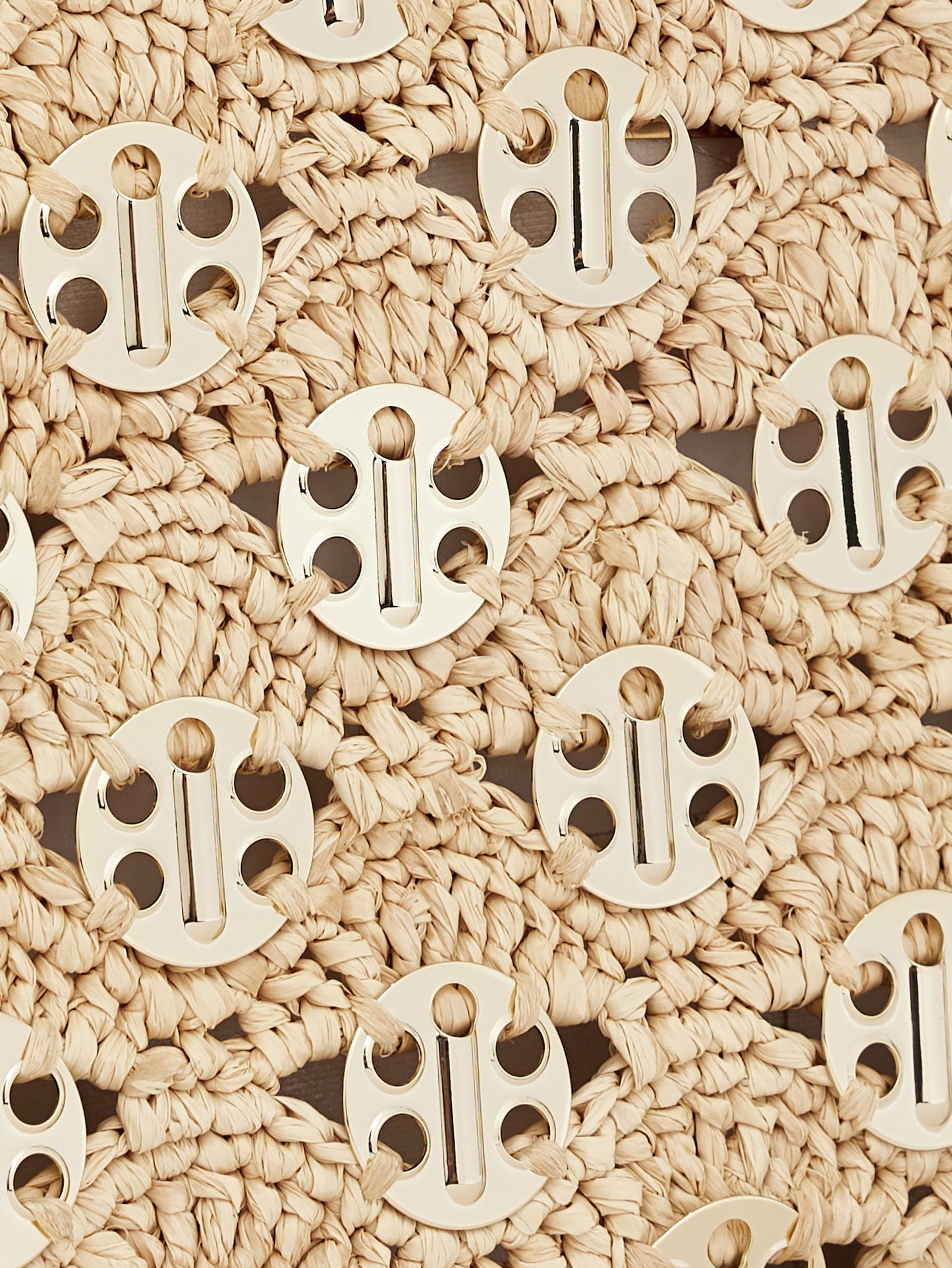 1969 Iconic bag in natural raffia with light gold signature 1969 discs