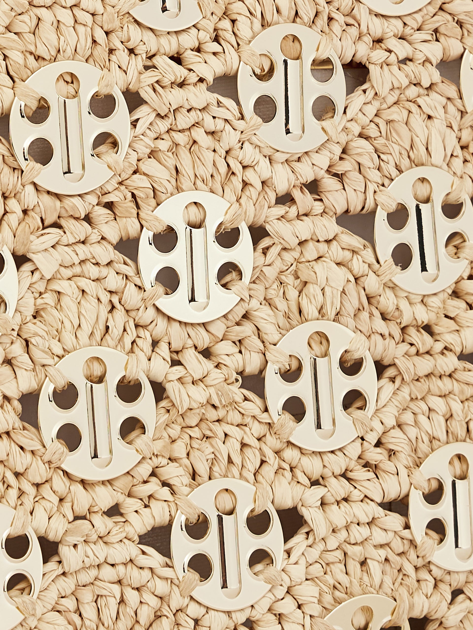 1969 Iconic bag in natural raffia with light gold signature 1969 discs