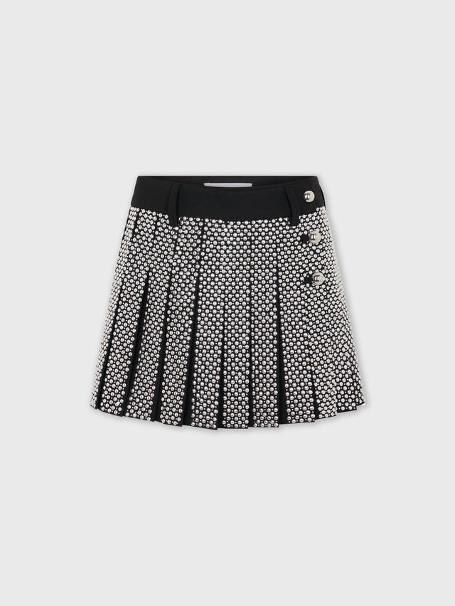 EMBROIDERED MINI SKIRT IN WOOL GRAIN DE POUDRE