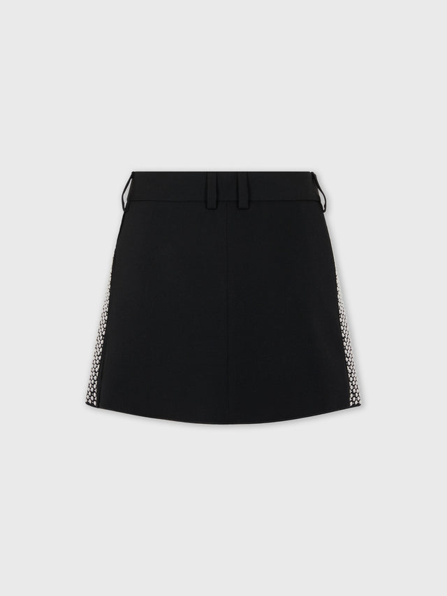 EMBROIDERED MINI SKIRT IN WOOL GRAIN DE POUDRE