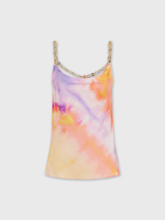 ORANGE TIE-DYE TOP IN PRINTED SATIN