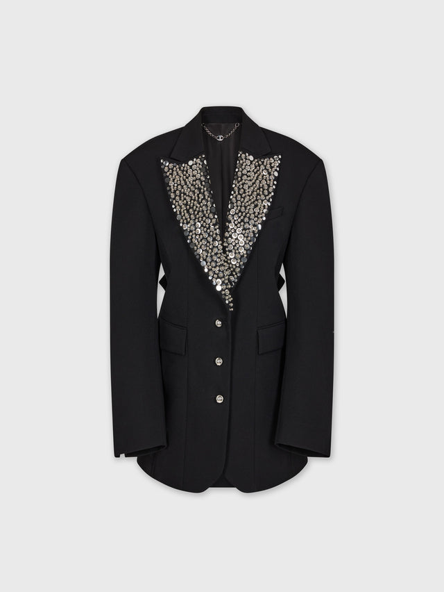 BLACK EMBROIDERED BLAZER IN WOOL GRAIN DE POUDRE