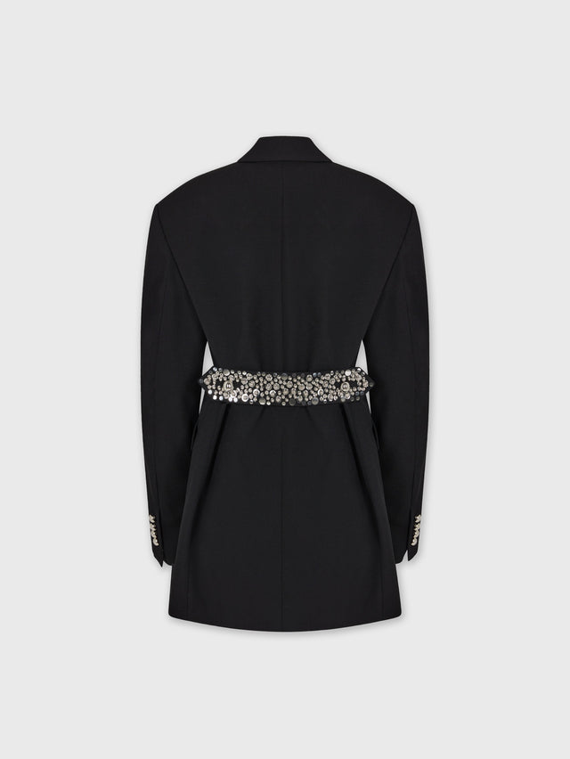 BLACK EMBROIDERED BLAZER IN WOOL GRAIN DE POUDRE