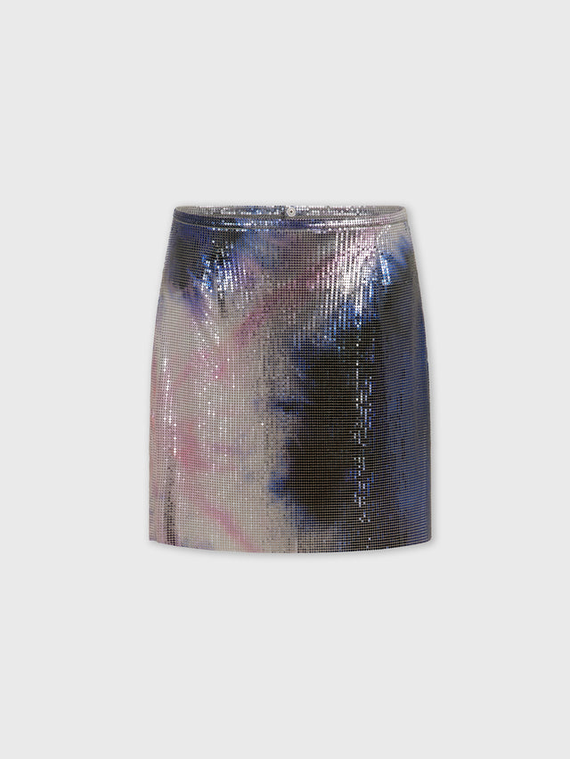 BLUE TIE-DYE MINI SKIRT IN PRINTED MESH