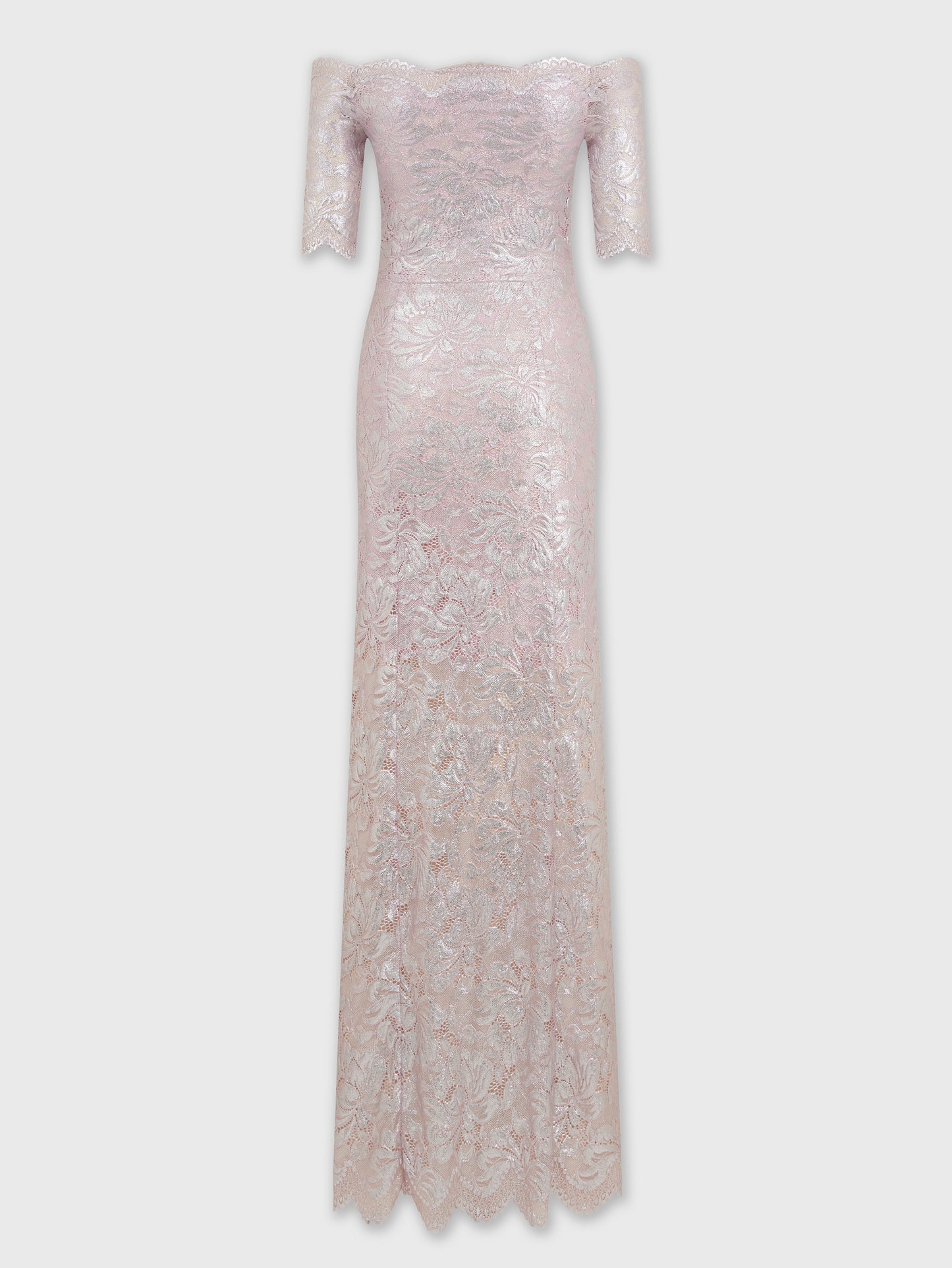 PINK LONG DRESS IN LACE WITH SILVER INDUCTION position 7