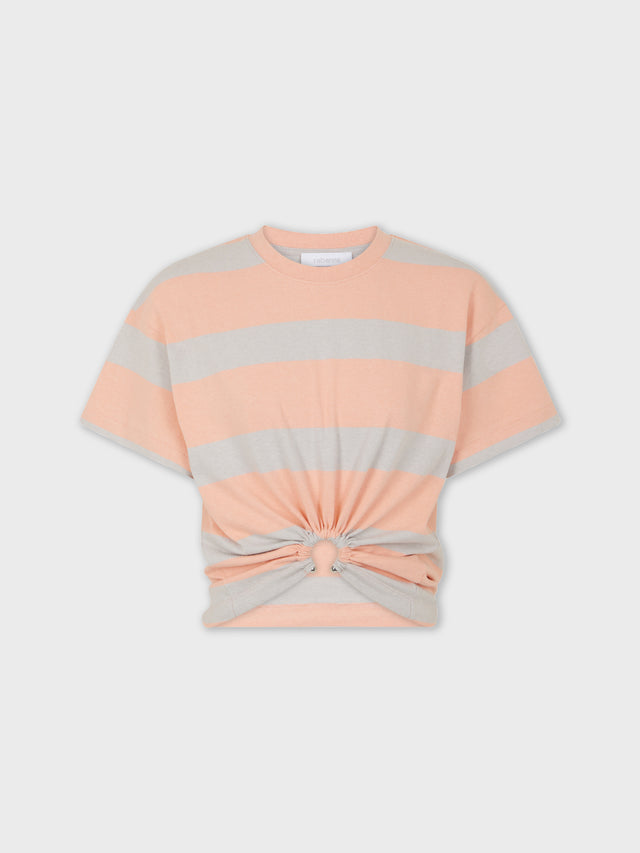 PEACH STRIPED TEE-SHIRT PIERCING IN COTTON JERSEY