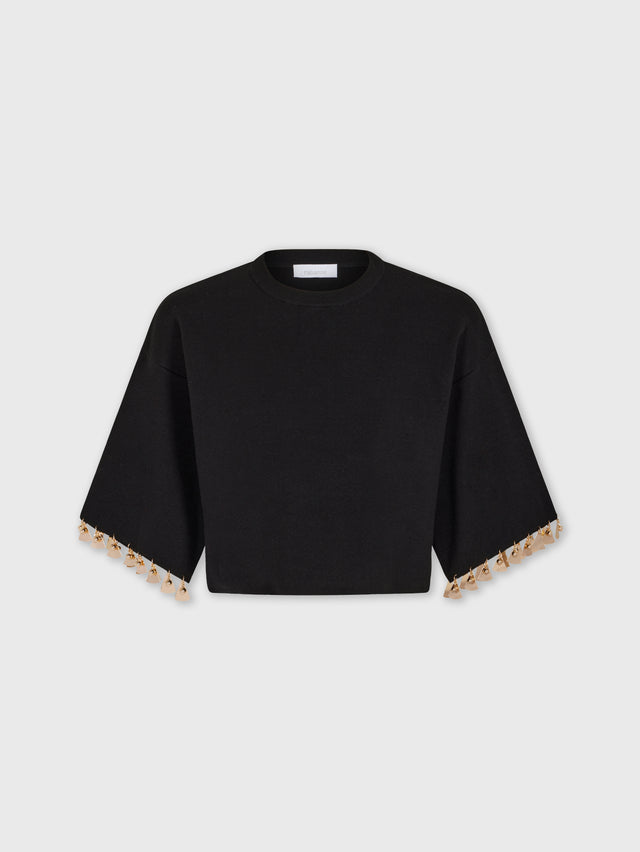 BLACK CROP JUMPER IN COTTON AND SILK KNIT