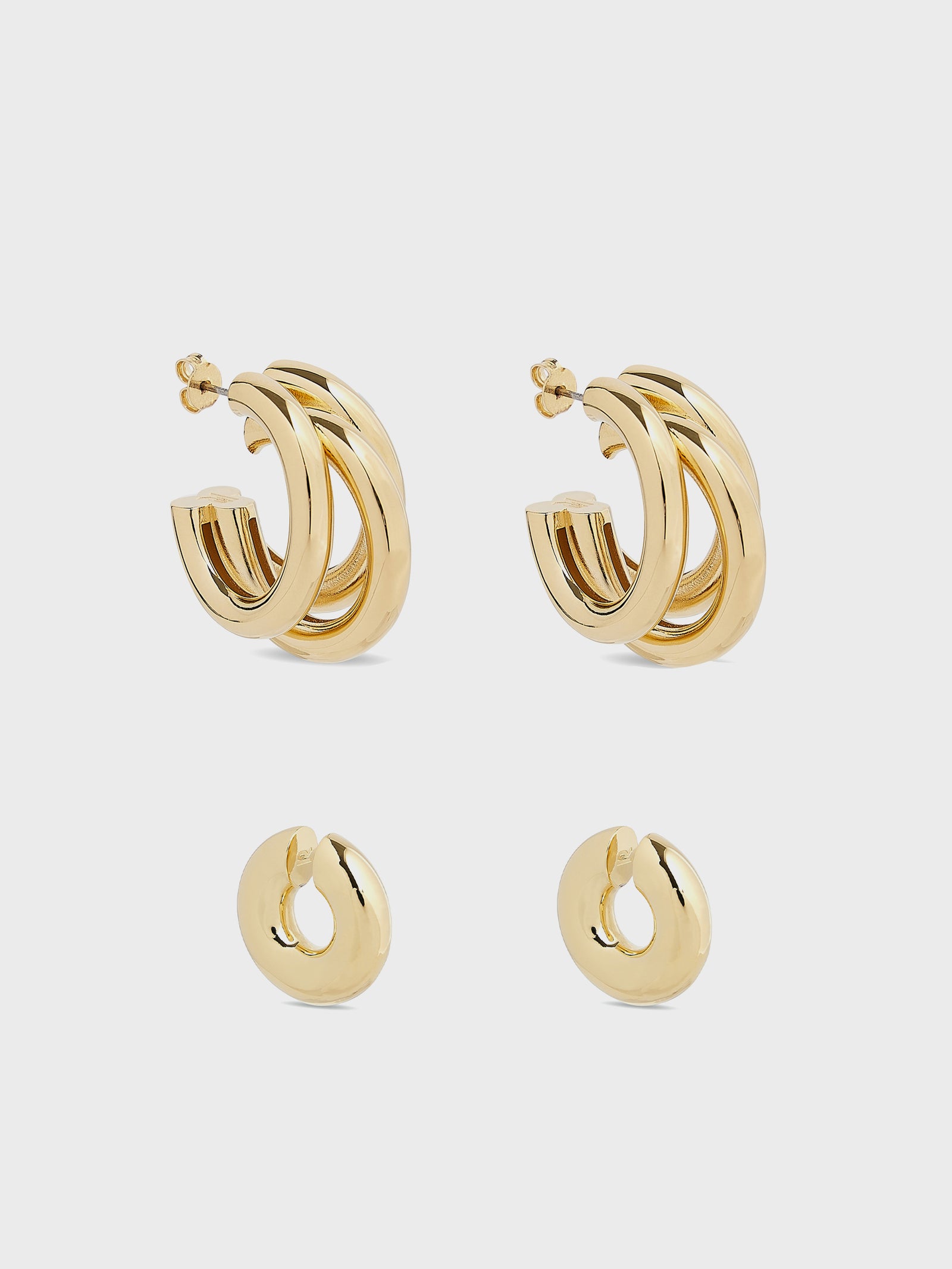 Duo of hoops and punk ear cuffs gold position 1 - Image 1