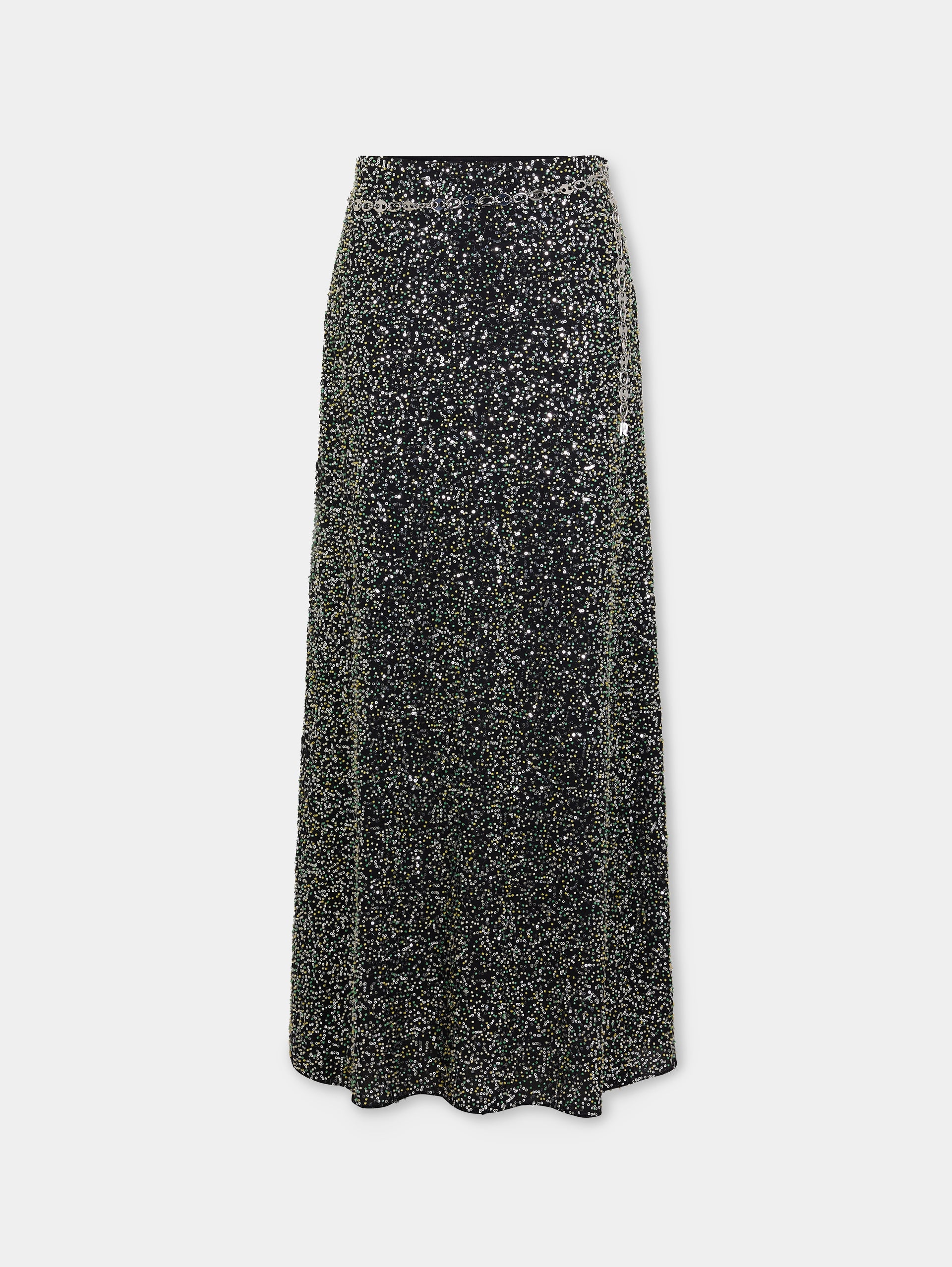 Long skirt in crepe with sequin embroidery details