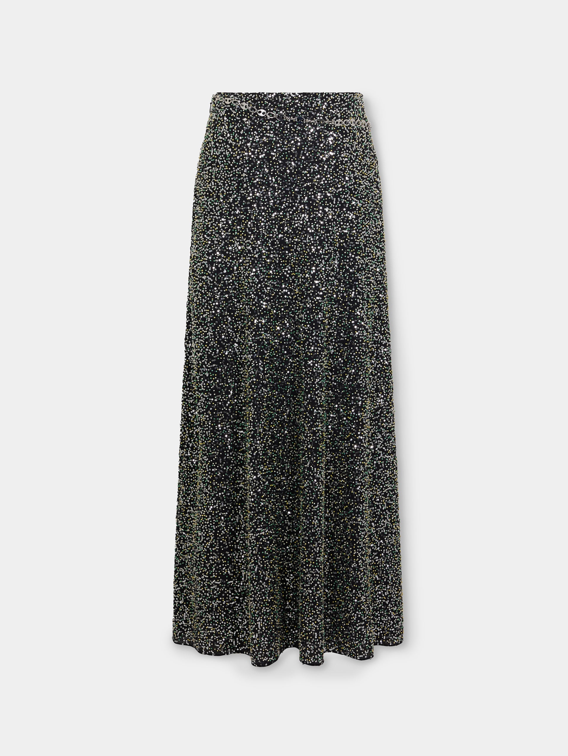 Long skirt in crepe with sequin embroidery details