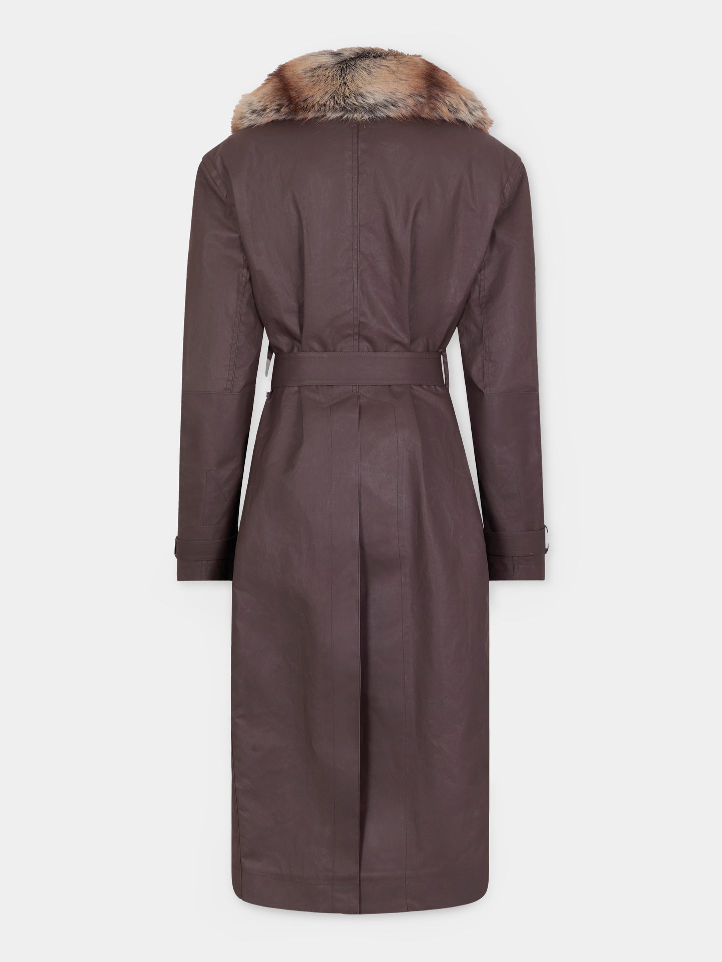 Trench coat with fake fur trims