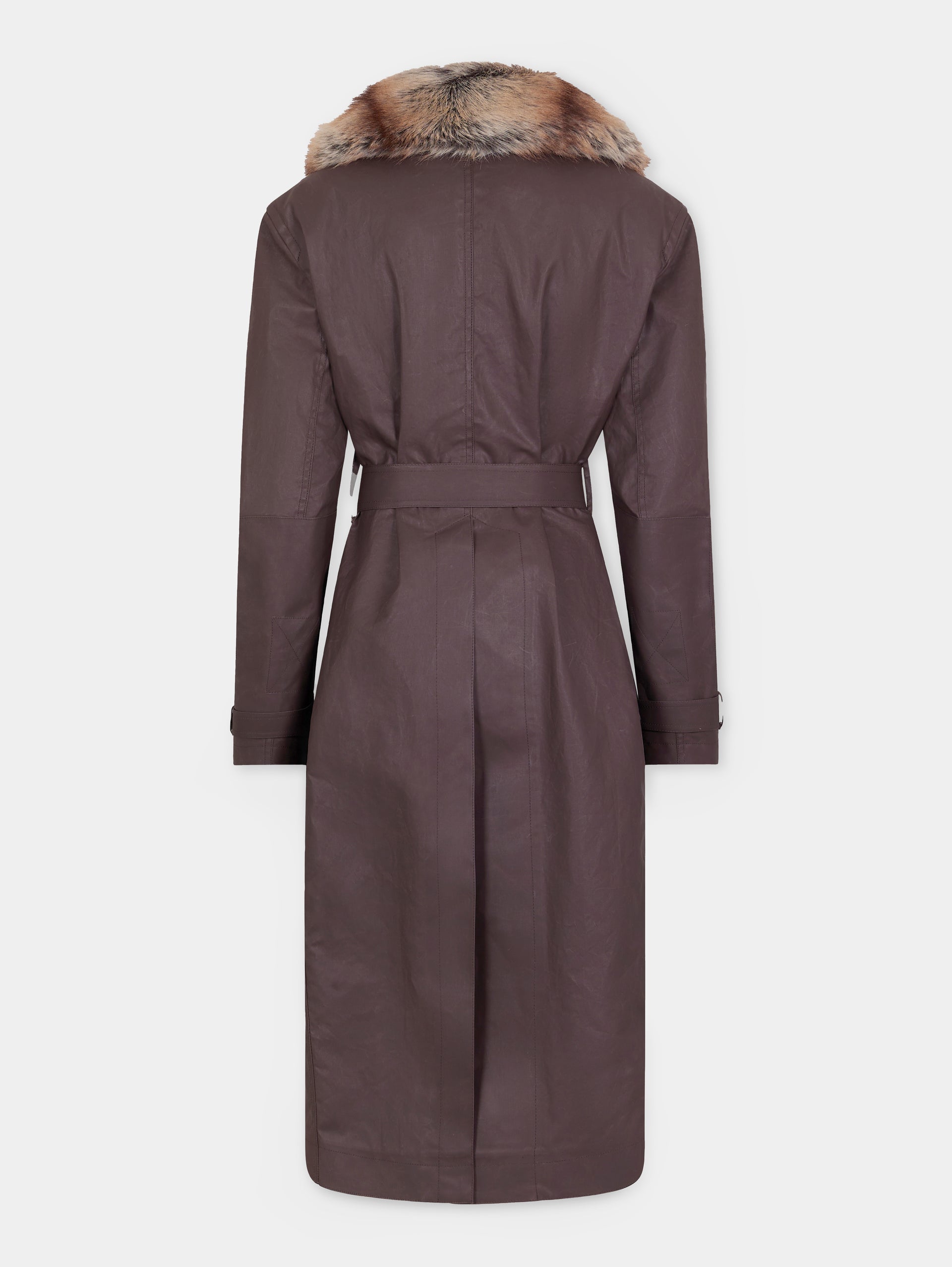 Trench coat with fake fur trims