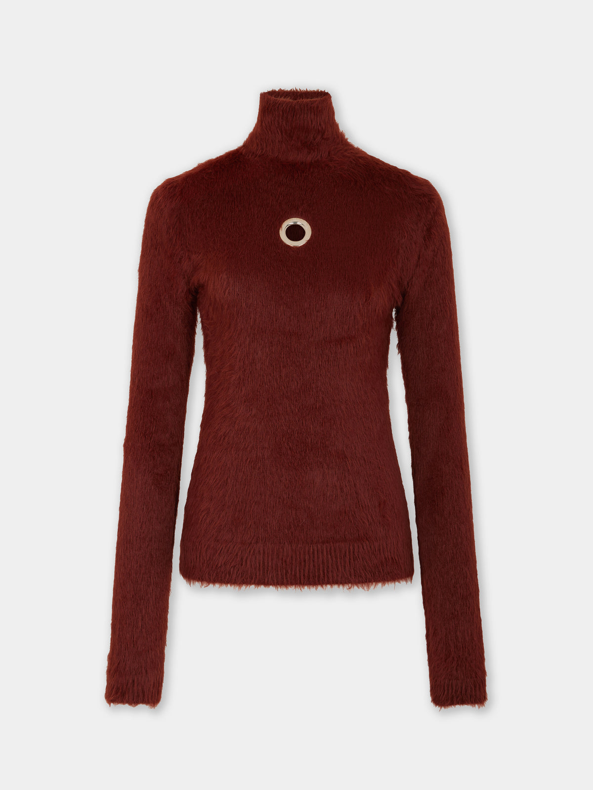 Turtleneck top in brushed knit brown position 1 - Image 1