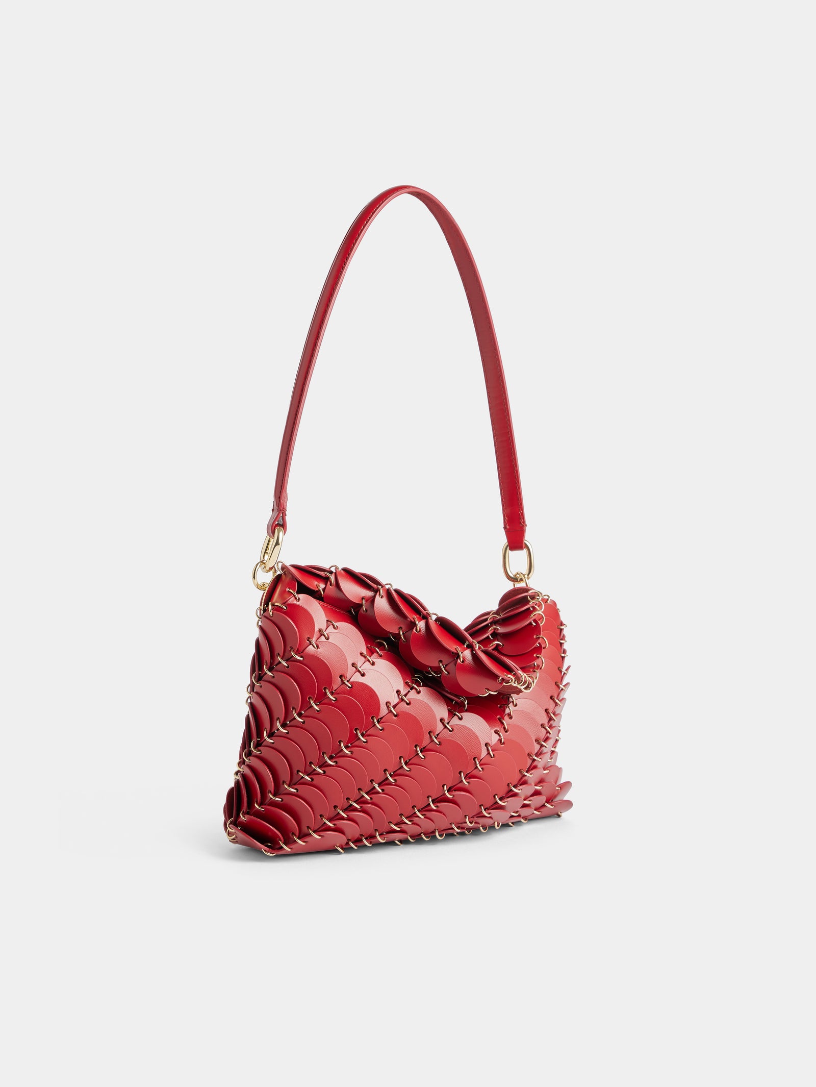 Red Paco shoulder clutch in calfskin leather position 3 - Image 3