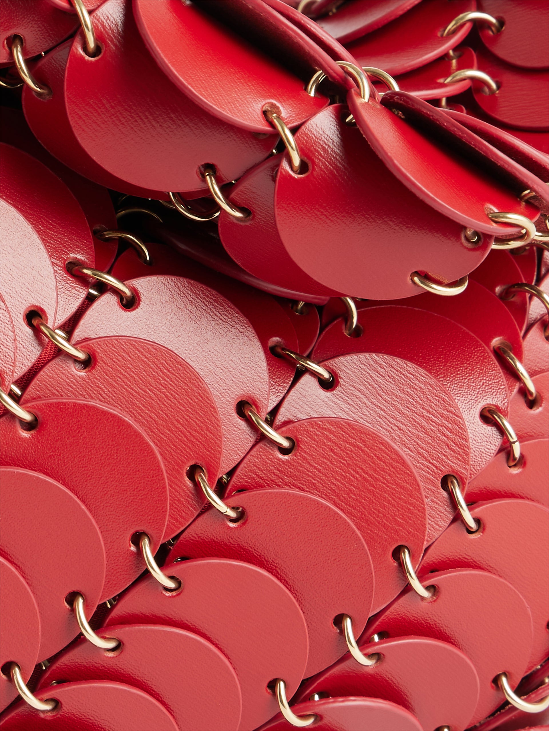 Red Paco shoulder clutch in calfskin leather