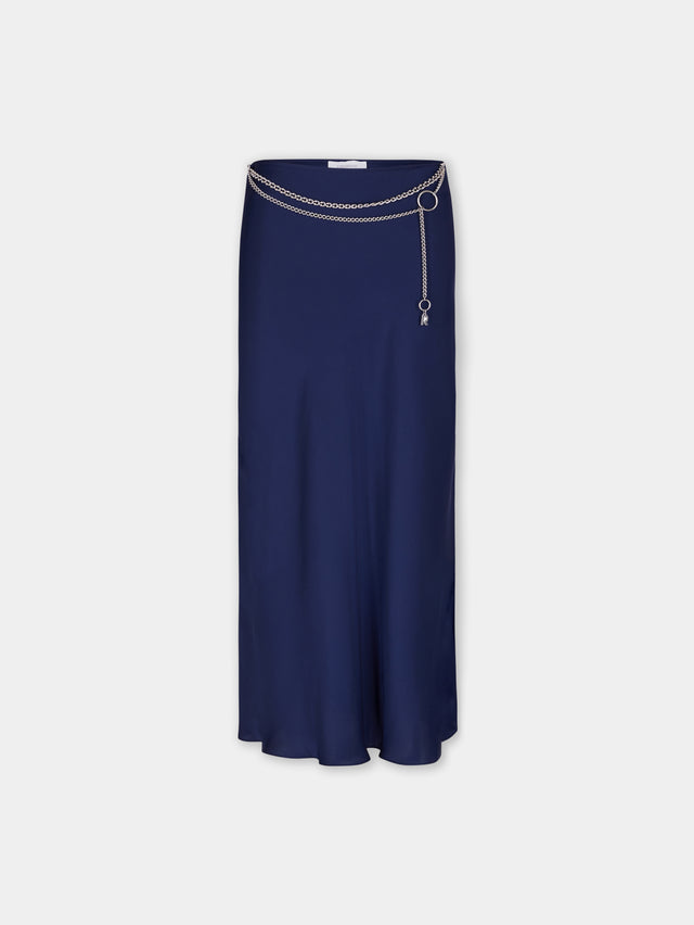 BLUE NAVY LONG SKIRT IN SATIN