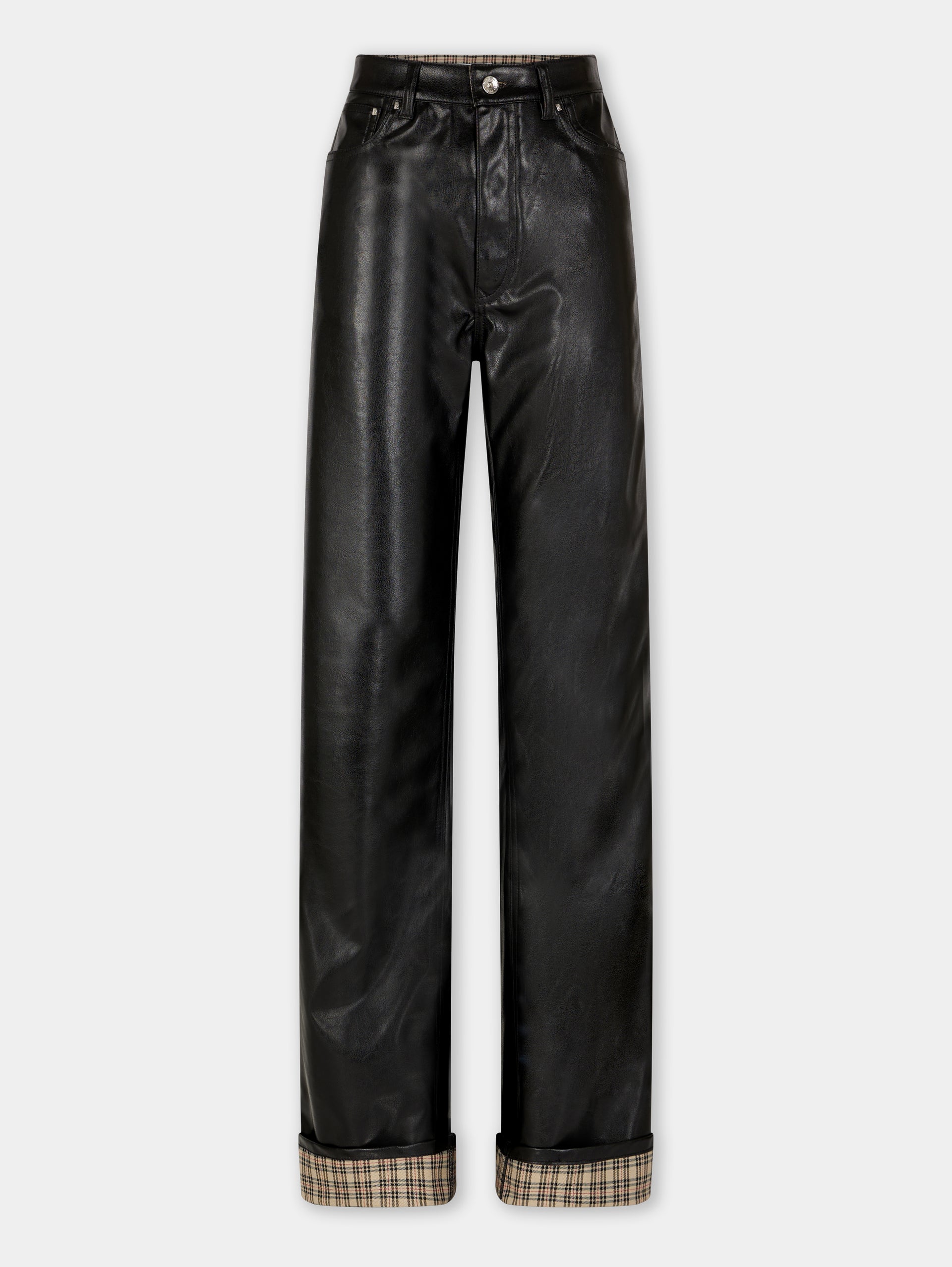 BLACK FLARED TROUSERS IN IMITATION LEATHER