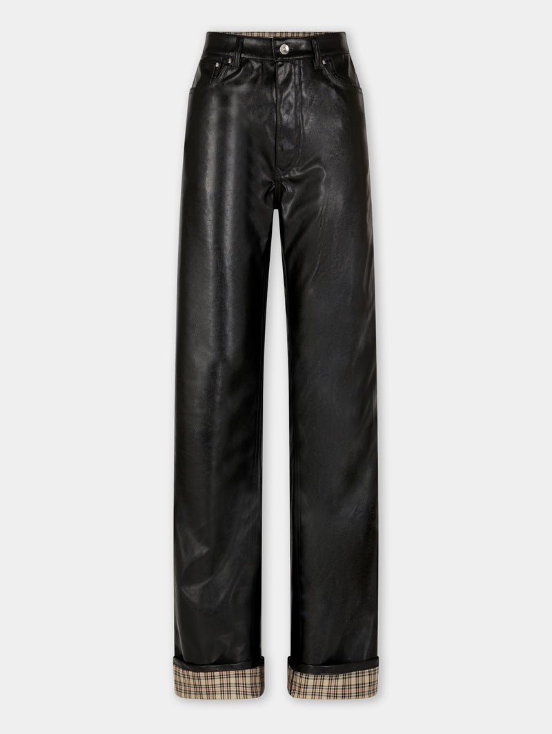 BLACK FLARED TROUSERS IN IMITATION LEATHER