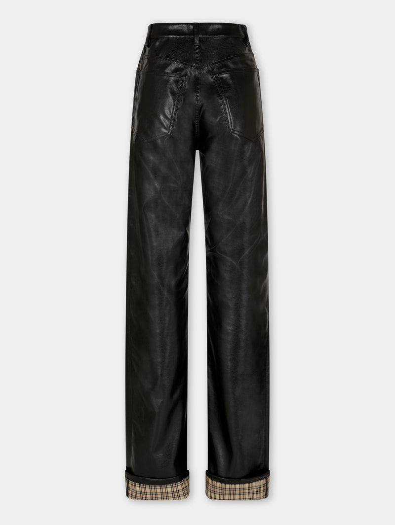 BLACK FLARED TROUSERS IN IMITATION LEATHER