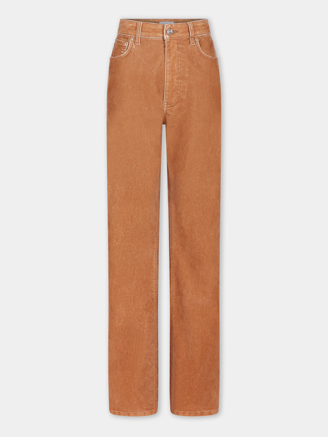 CAMEL FLARED DENIM TROUSERS