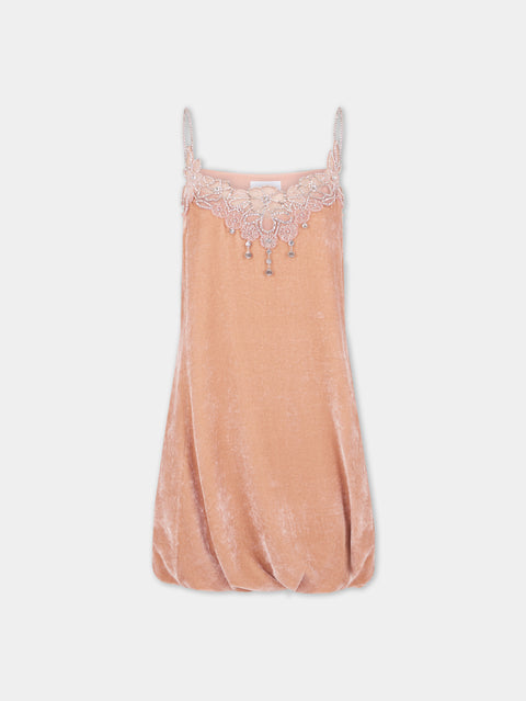 LIGHT PINK SHORT DRESS IN VELVET