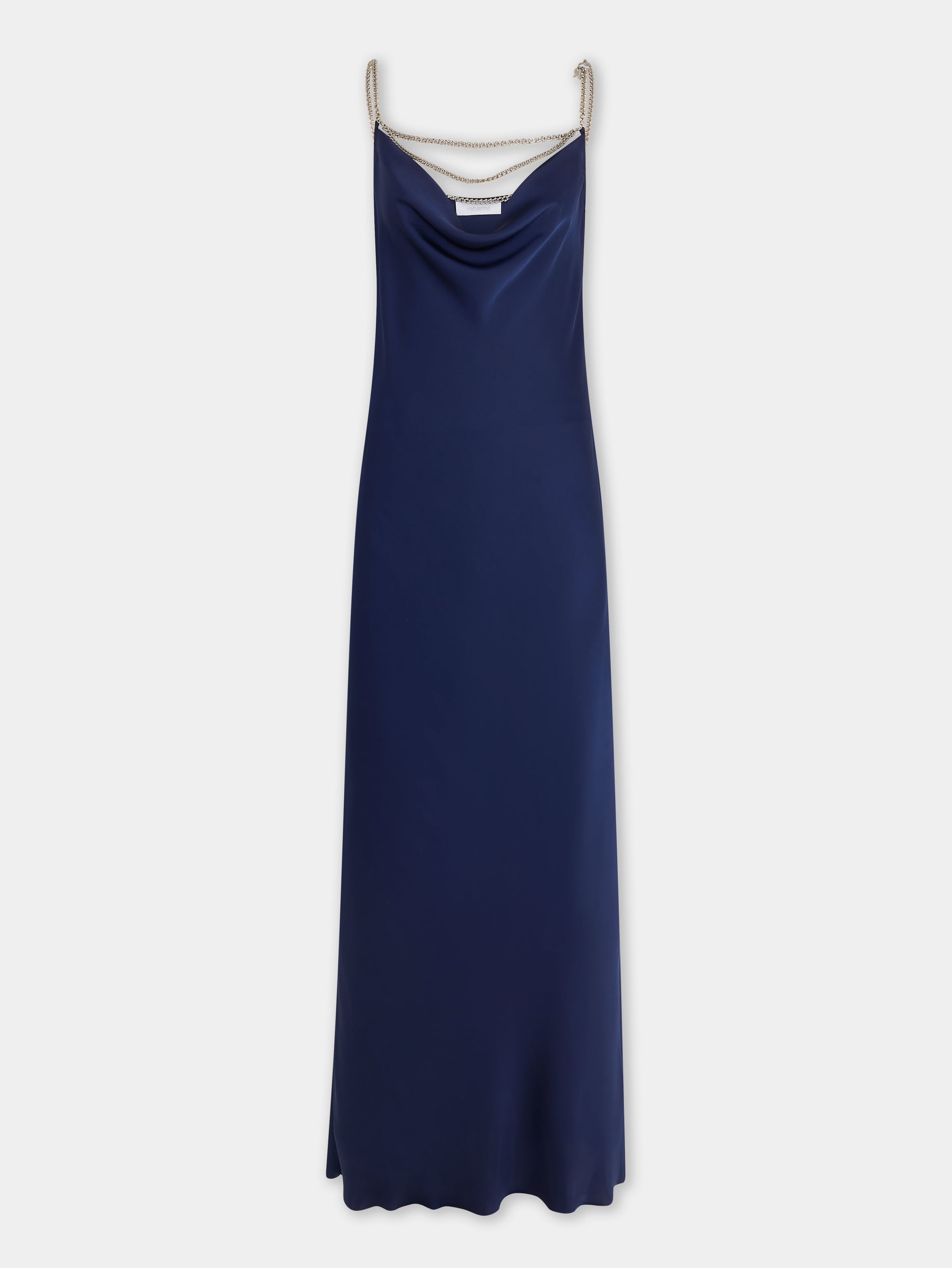 BLUE NAVY LONG SLEEVELESS DRESS IN SATIN