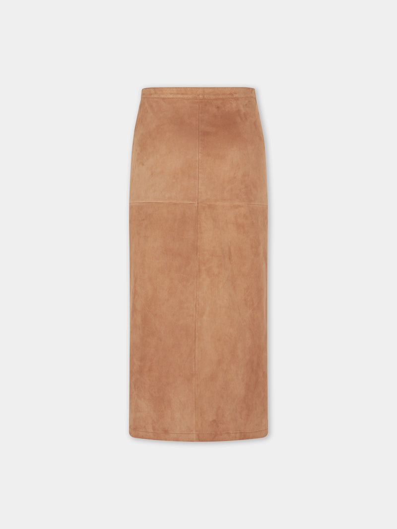 CARAMEL LONG DRAPED SKIRT IN LEATHER