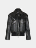Black aviator blouson jacket in leather