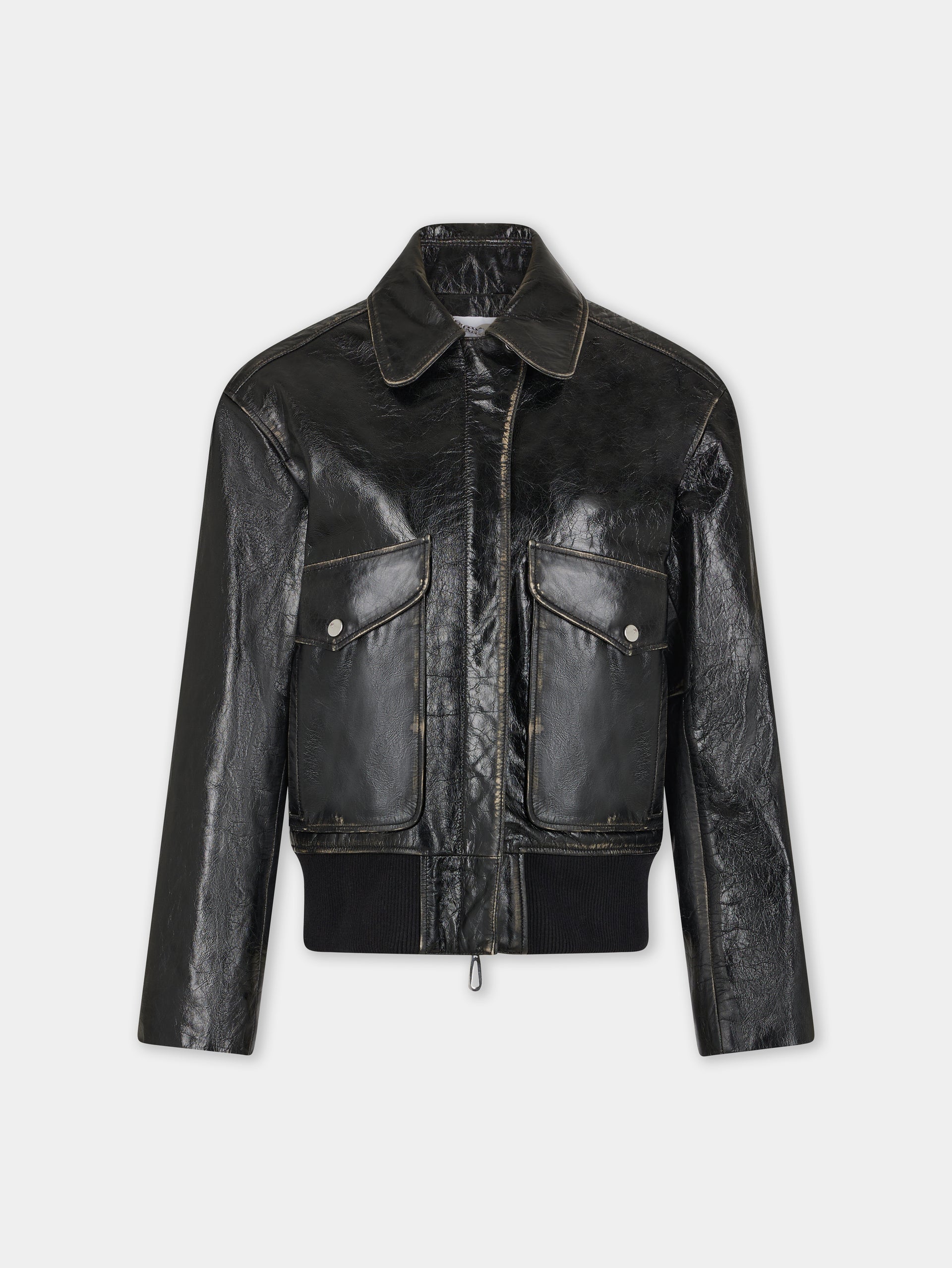 BLACK AVIATOR BLOUSON JACKET IN LEATHER