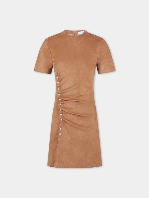 CARAMEL SHORT CAMEL DRAPED DRESS IN LEATHER