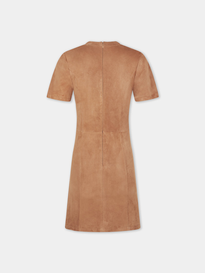 CARAMEL SHORT CAMEL DRAPED DRESS IN LEATHER