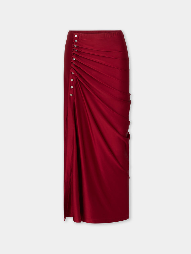 RED LONG DRAPED SKIRT IN JERSEY