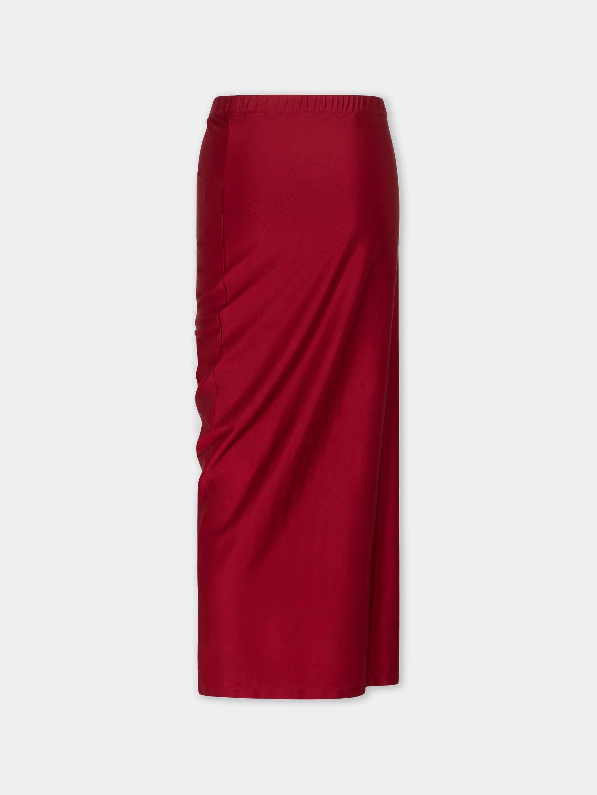 RED LONG DRAPED SKIRT IN JERSEY