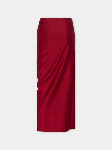 RED LONG DRAPED SKIRT IN JERSEY