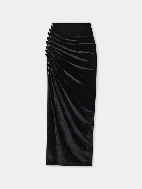 BLACK LONG DRAPED SKIRT IN VELVET