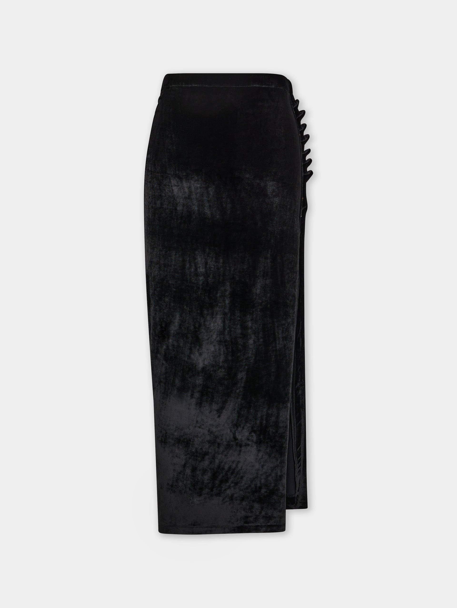 BLACK LONG DRAPED SKIRT IN VELVET