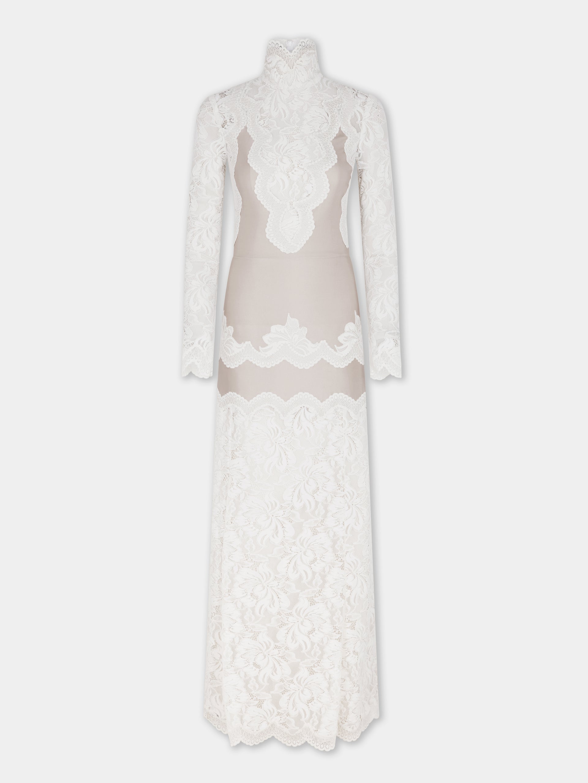 IVORY LONG DRESS IN LACE AND JERSEY