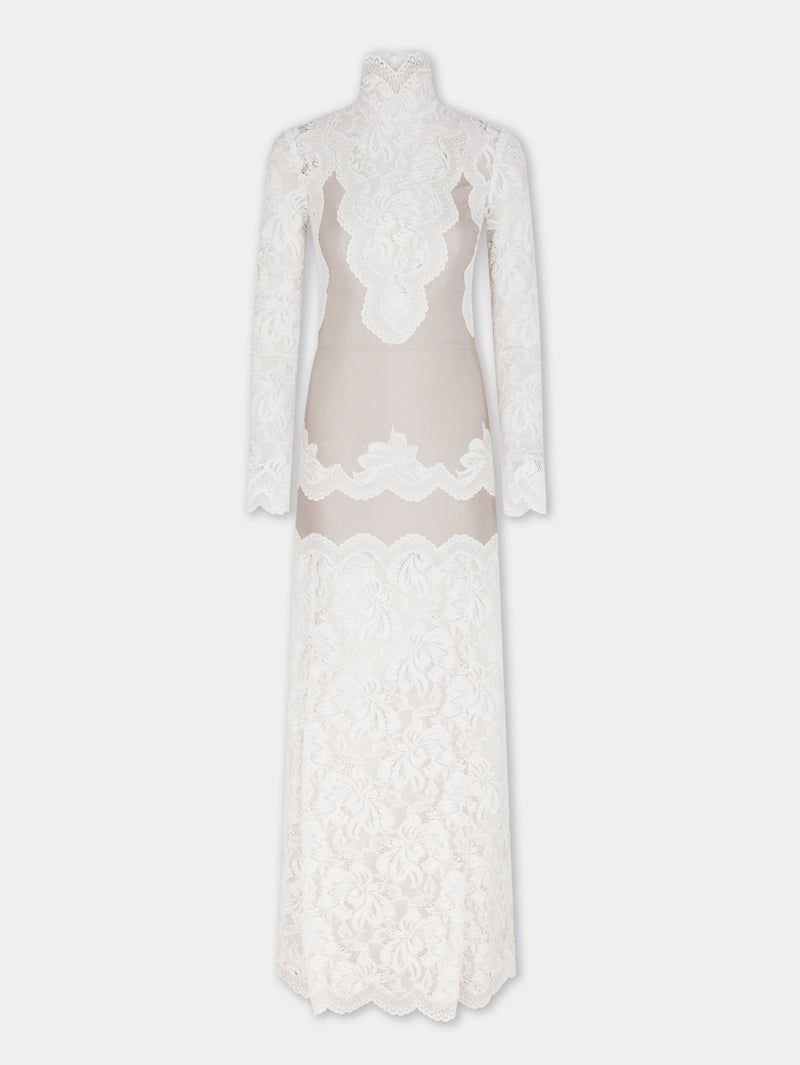 IVORY LONG DRESS IN LACE AND JERSEY