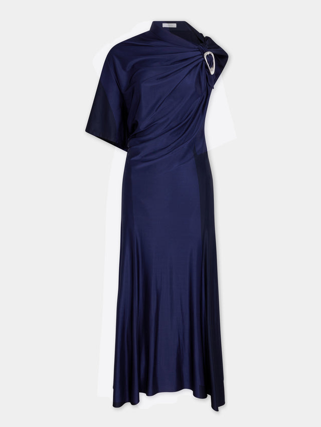 NAVY ASYMMETRICAL LONG DRESS IN JERSEY