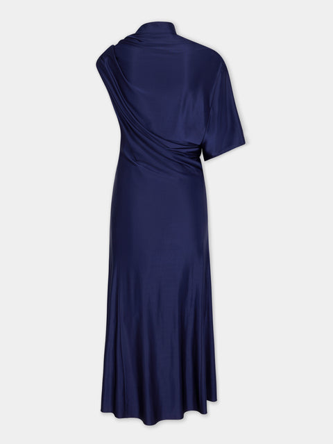 NAVY ASYMMETRICAL LONG DRESS IN JERSEY